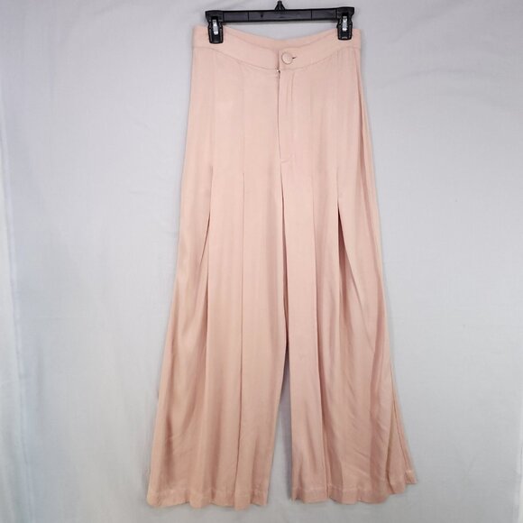 Free People Pant Size 4 Wide Leg Trouser Glow in the Sky Satin High Rise Peach - Picture 2 of 13
